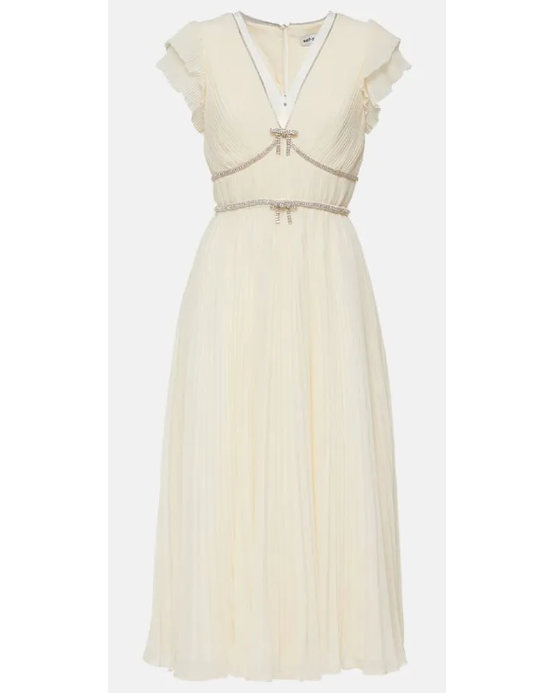 Self-Portrait Abito midi in chiffon con cristalli Bianco