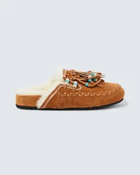 Alanui Slippers The Journey in suede con shearling Marrone