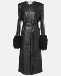 Magda Butrym Cappotto in pelle con shearling Nero