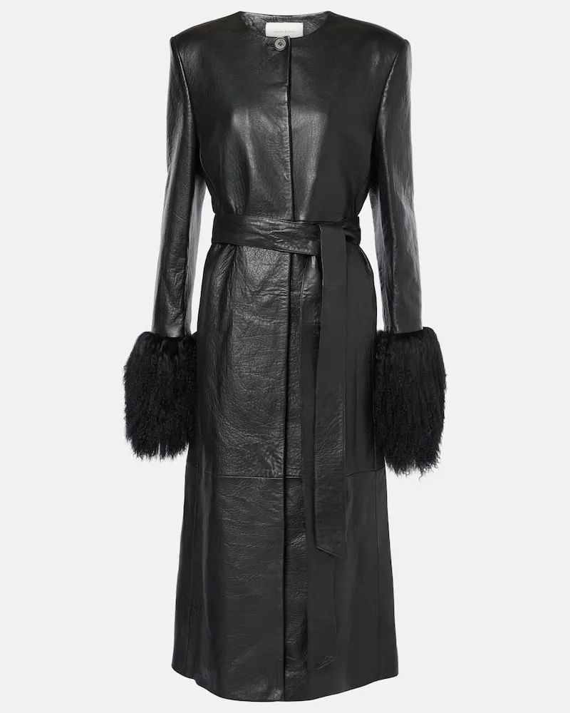Magda Butrym Cappotto in pelle con shearling Nero