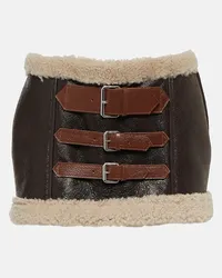 Blumarine Minigonna in pelle con shearling Marrone