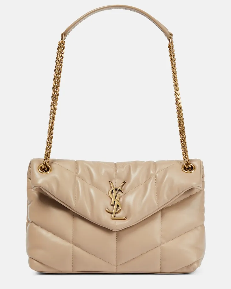 Saint Laurent Borsa a spalla Puffer Small in pelle Beige