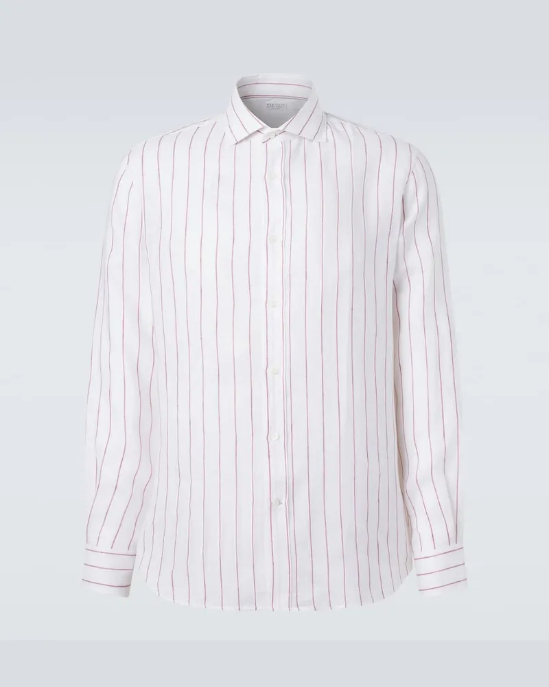 Brunello Cucinelli Camicia in lino a righe Bianco