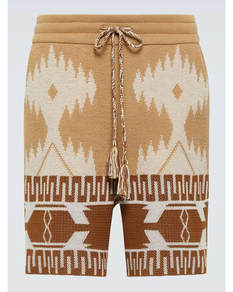 Alanui Shorts Icon Piquet in jacquard di cotone Beige