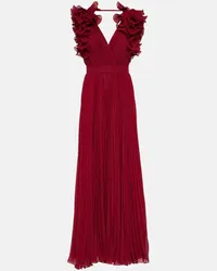 Elie Saab Abito lungo in chiffon con ruches Rosso