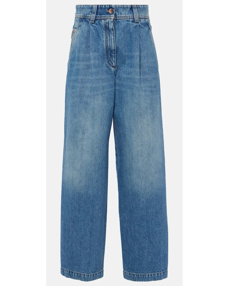 Brunello Cucinelli Jeans a gamba larga e vita alta Blu