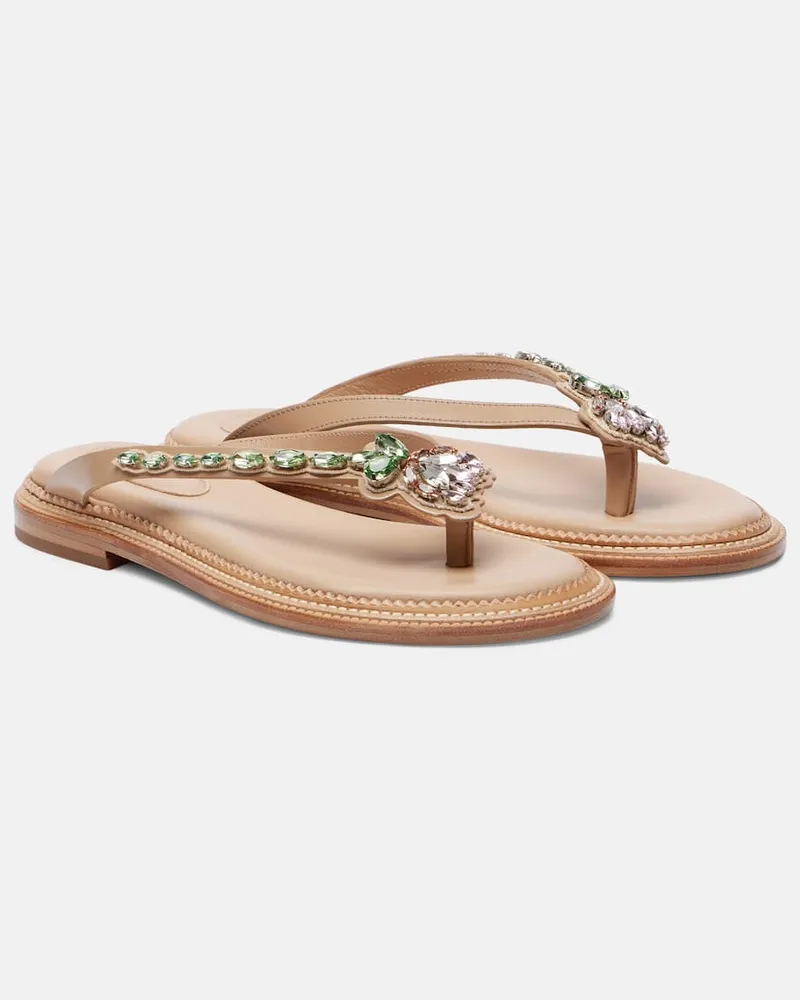 Simone Rocha Sandali infradito in pelle con cristalli Beige