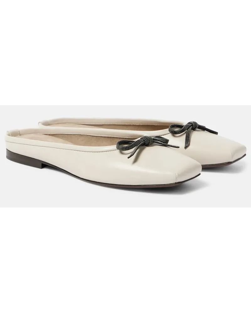 Brunello Cucinelli Mules in pelle con monili Grigio