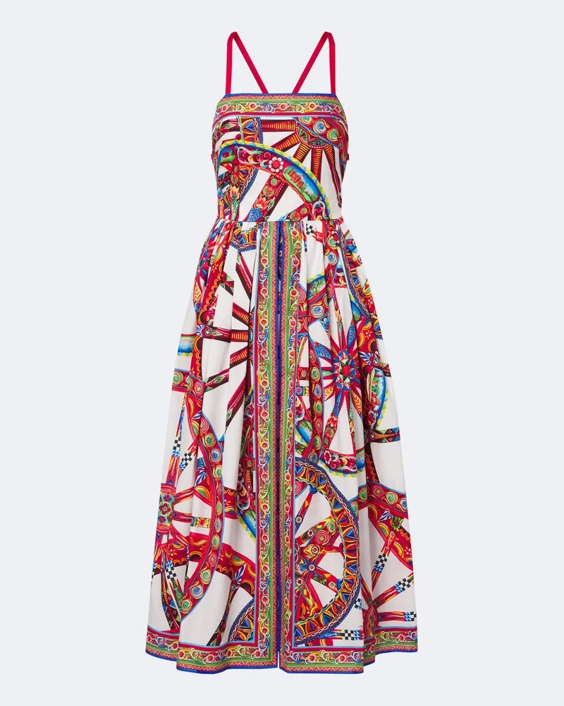 Dolce & Gabbana Abito midi Carretto in popeline di cotone Multicolore