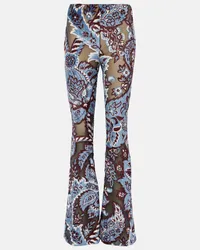 Etro Pantaloni flared in jacquard di velluto Multicolore