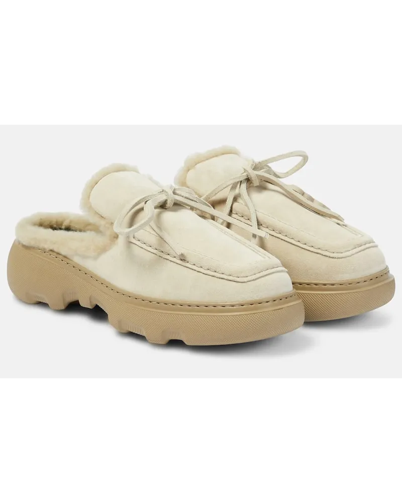 Burberry Mules EKD in suede con shearling Neutro