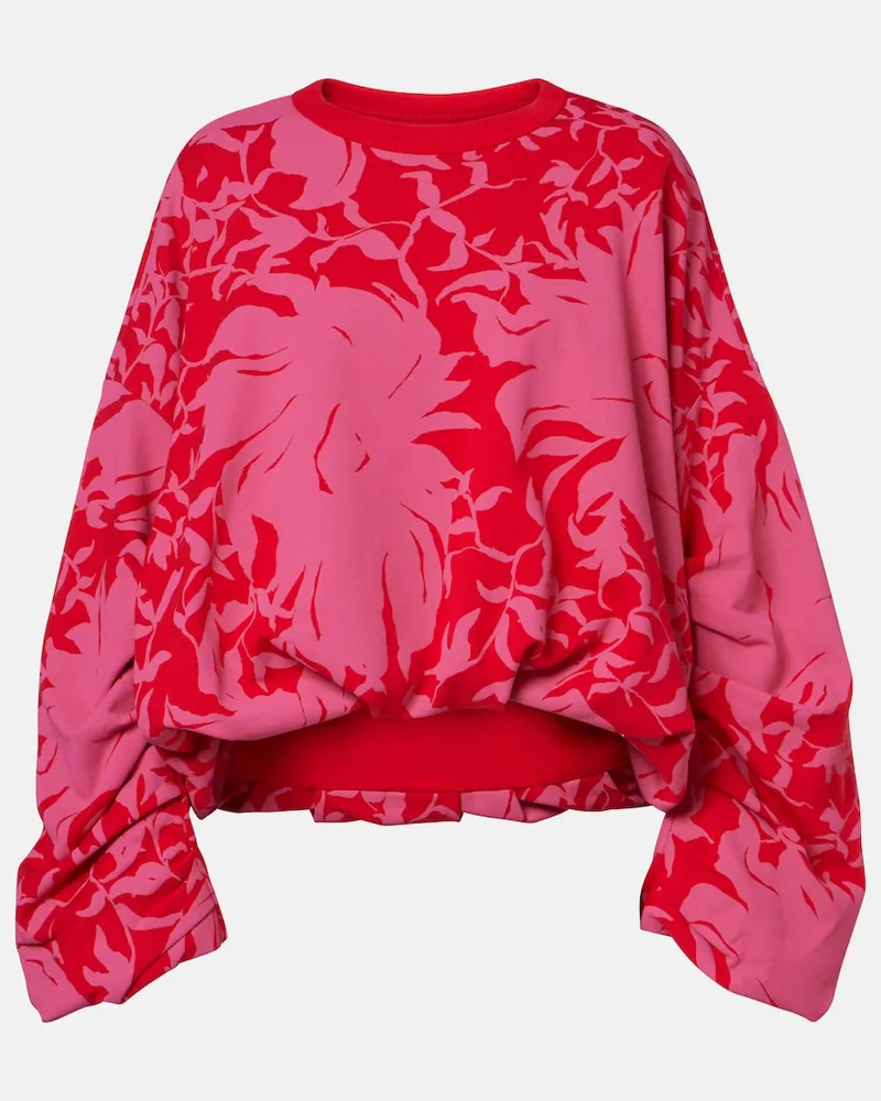 Dries van Noten Felpa in jersey di cotone con stampa floreale Rosso