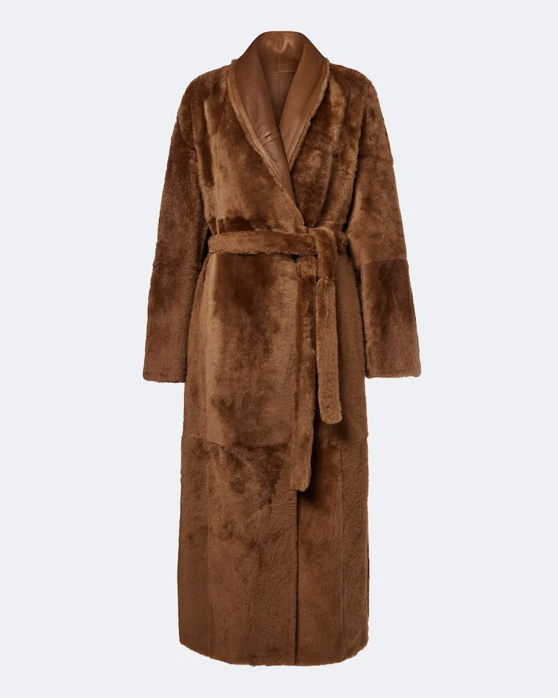 Yves Salomon Cappotto in shearling e pelle reversibile Beige