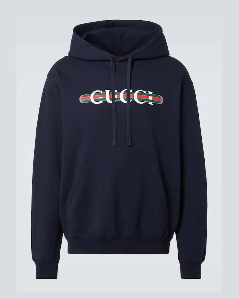 Gucci Felpa in jersey di cotone con logo Blu
