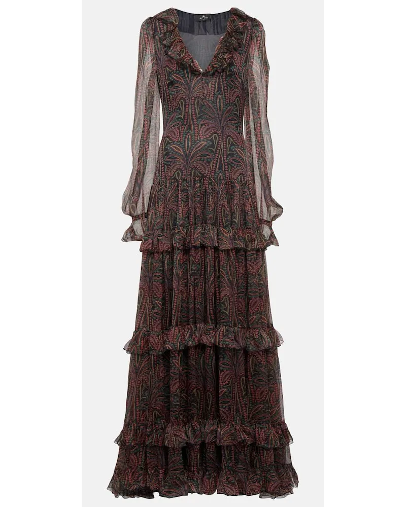 Etro Abito lungo in seta con stampa paisley Blu