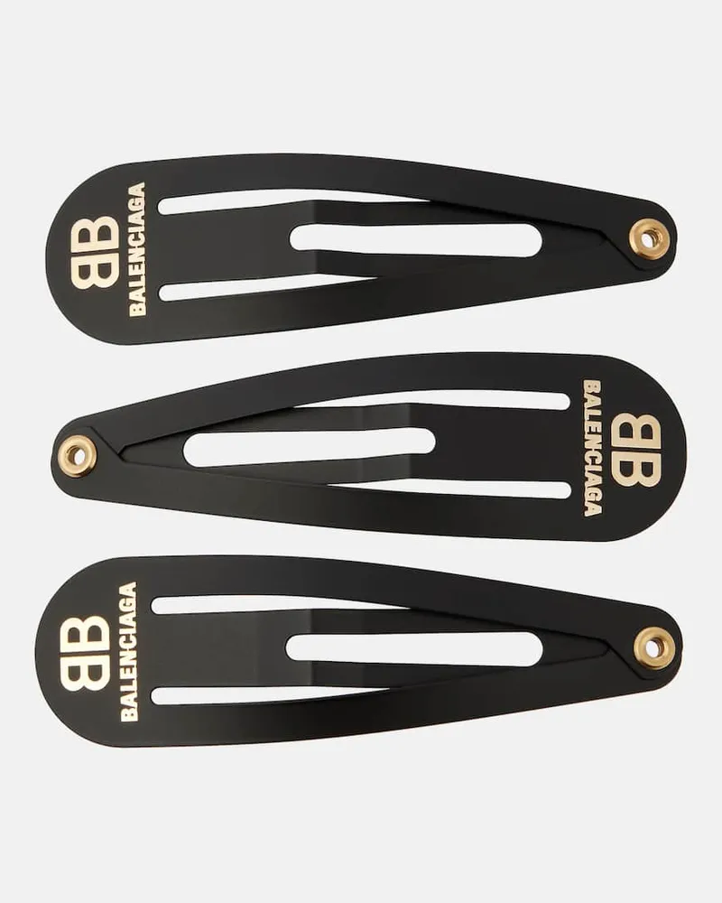 Balenciaga Set di 3 fermacapelli Holli BB Nero