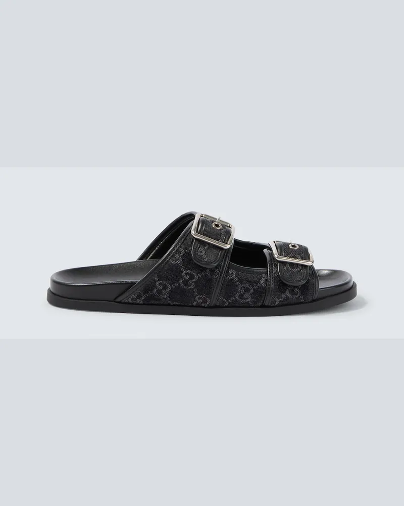 Gucci Ciabatte GG in canvas con pelle Nero