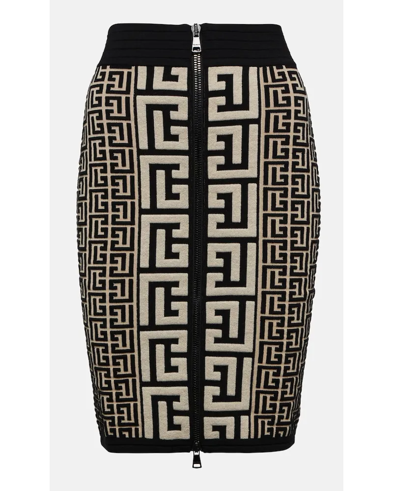 Balmain Minigonna Monogram in misto lana Nero