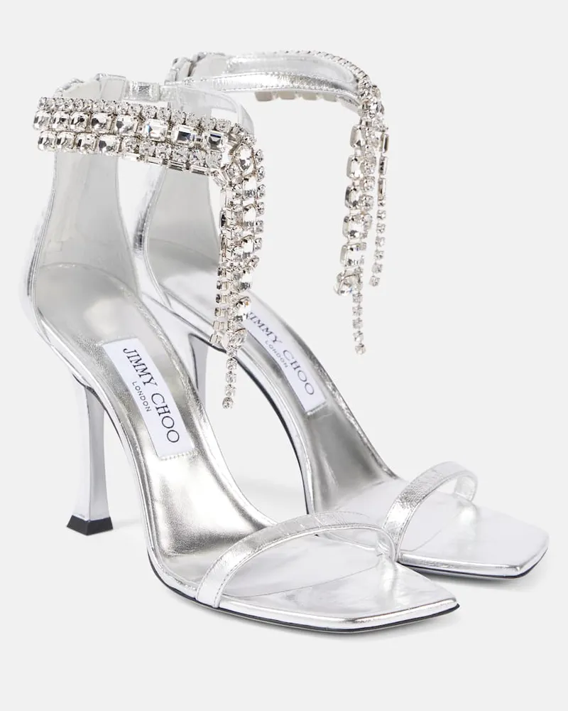 Jimmy Choo Sandali Verity 100 in pelle con cristalli Argento