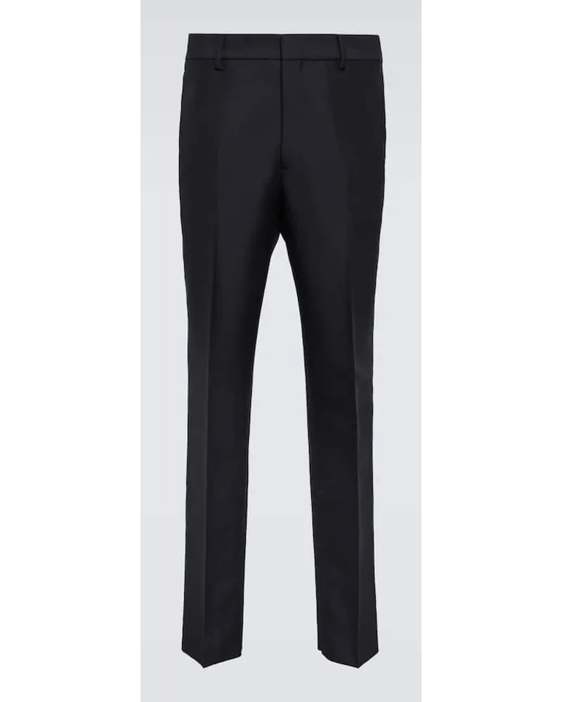 Prada Pantaloni slim in misto lana e mohair Blu