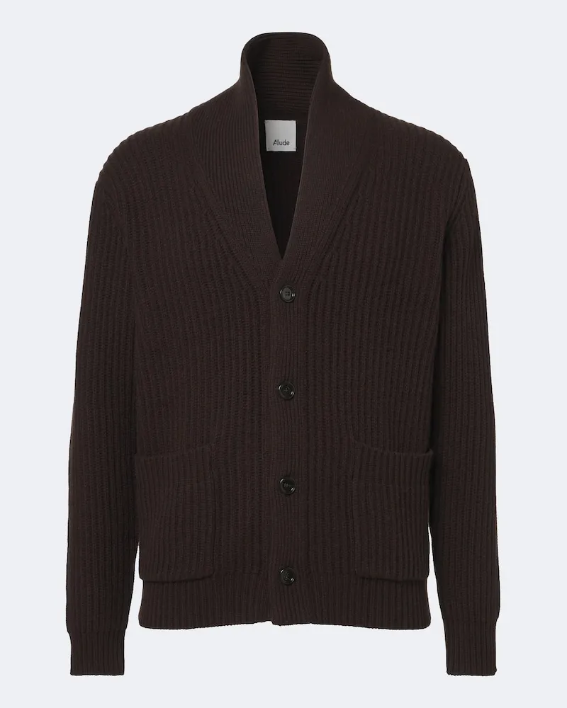 ALLUDE Cardigan in lana e cashmere a coste Marrone