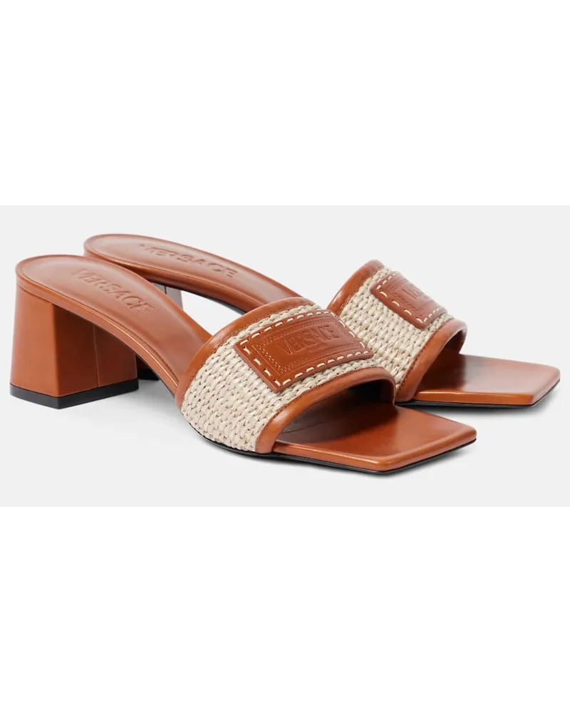 Versace Sandali Theia Barocco in rafia e pelle Multicolore
