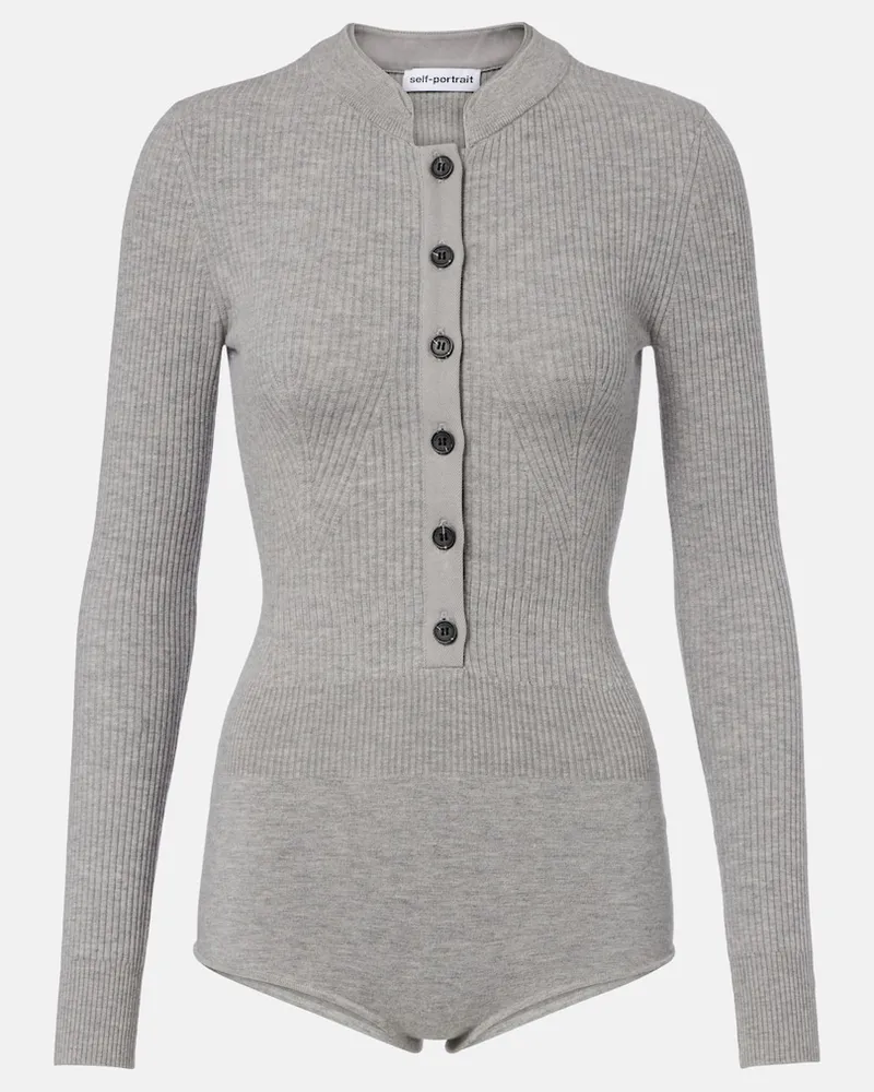 Self-Portrait Jumpsuit corta in maglia a coste Grigio