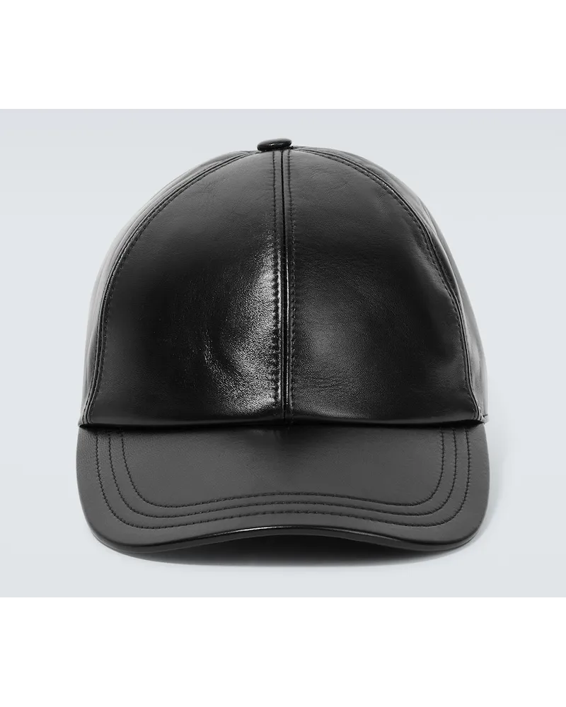 Prada Cappello da baseball in pelle Nero