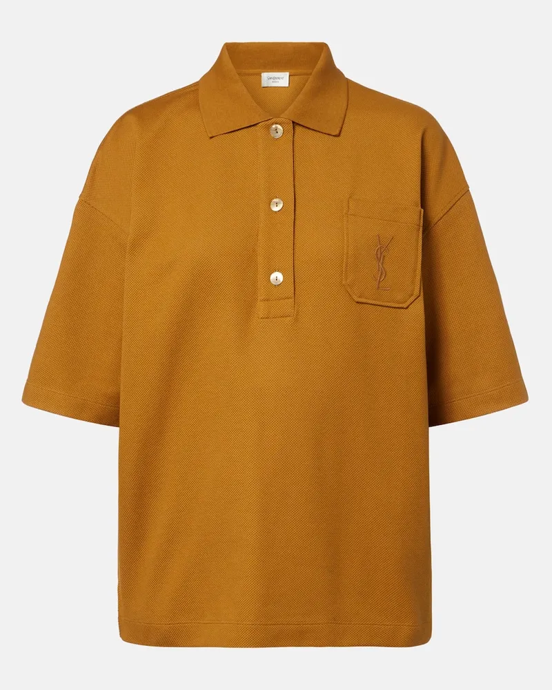 Saint Laurent Polo Cassandre in cotone Marrone