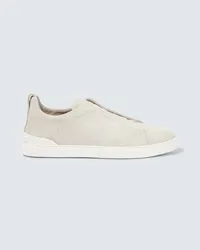 Ermenegildo Zegna Sneakers Triple Stitch in suede Bianco