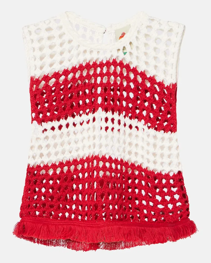 FARM Rio Gilet in crochet di cotone a righe Rosso
