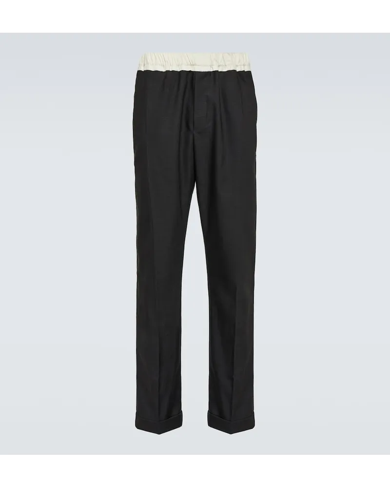 Wales Bonner Pantaloni regular in lana con seta Nero