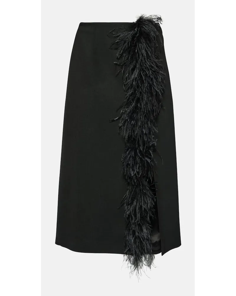 Prada Gonna midi in lana con piume Nero