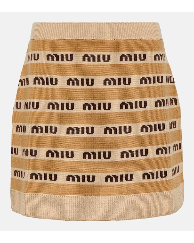 Miu Miu Minigonna in lana vergine con logo Nero