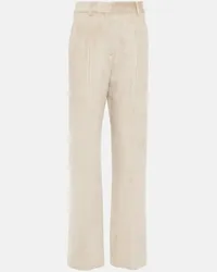 Brunello Cucinelli Pantaloni in velluto a coste a vita alta Beige