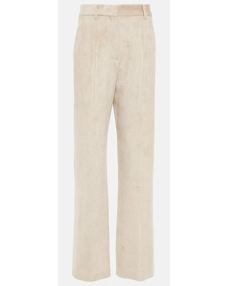 Brunello Cucinelli Pantaloni in velluto a coste a vita alta Beige
