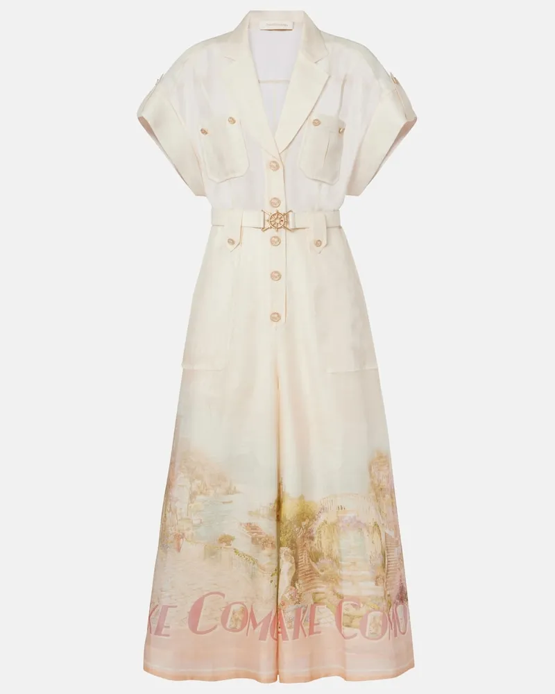 Zimmermann Jumpsuit Como in lino e seta Bianco