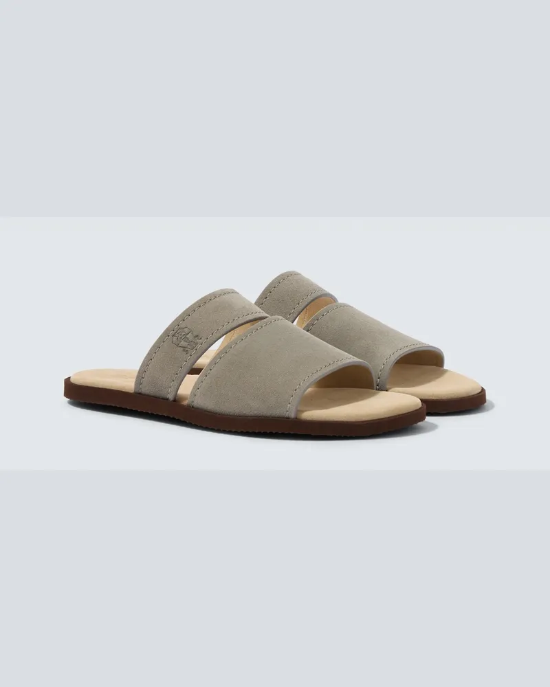 Brunello Cucinelli Sandali in suede con logo Grigio