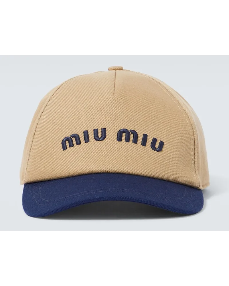 Miu Miu Cappello da baseball in velluto a coste con logo Marrone
