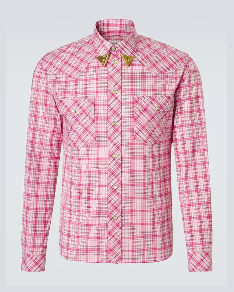 Versace Camicia in popeline di cotone a quadri Rosso