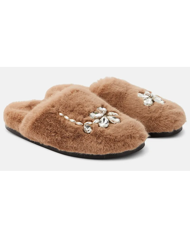 Simone Rocha Slippers in pelliccia sintetica Neutro