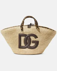 Dolce & Gabbana Borsa Kendra in rafia con pelle Beige