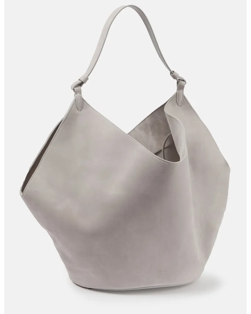 KHAITE Borsa a spalla Lotus Medium in suede Grigio