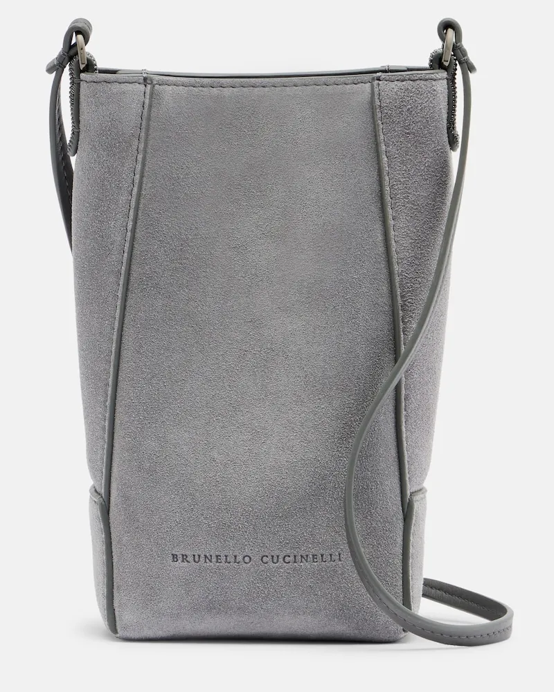 Brunello Cucinelli Borsa a spalla Monili in suede Grigio