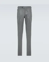 Thom Sweeney Pantaloni chino slim in lana Grigio