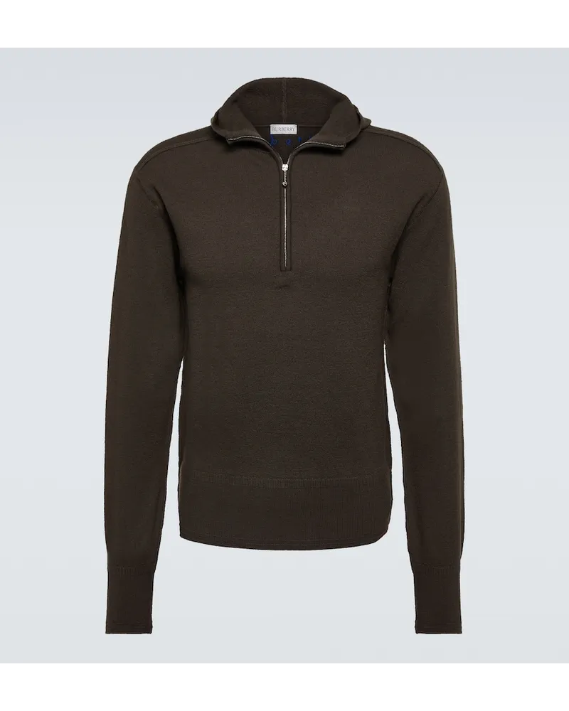 Burberry Pullover in lana con zip Marrone
