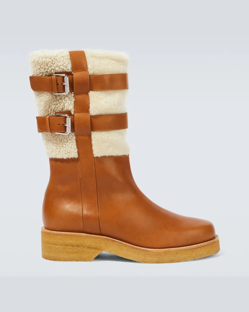 Christian Louboutin Stivali in pelle con shearling Marrone
