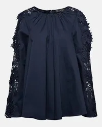 Oscar de la Renta Blusa in cotone con pizzo Blu