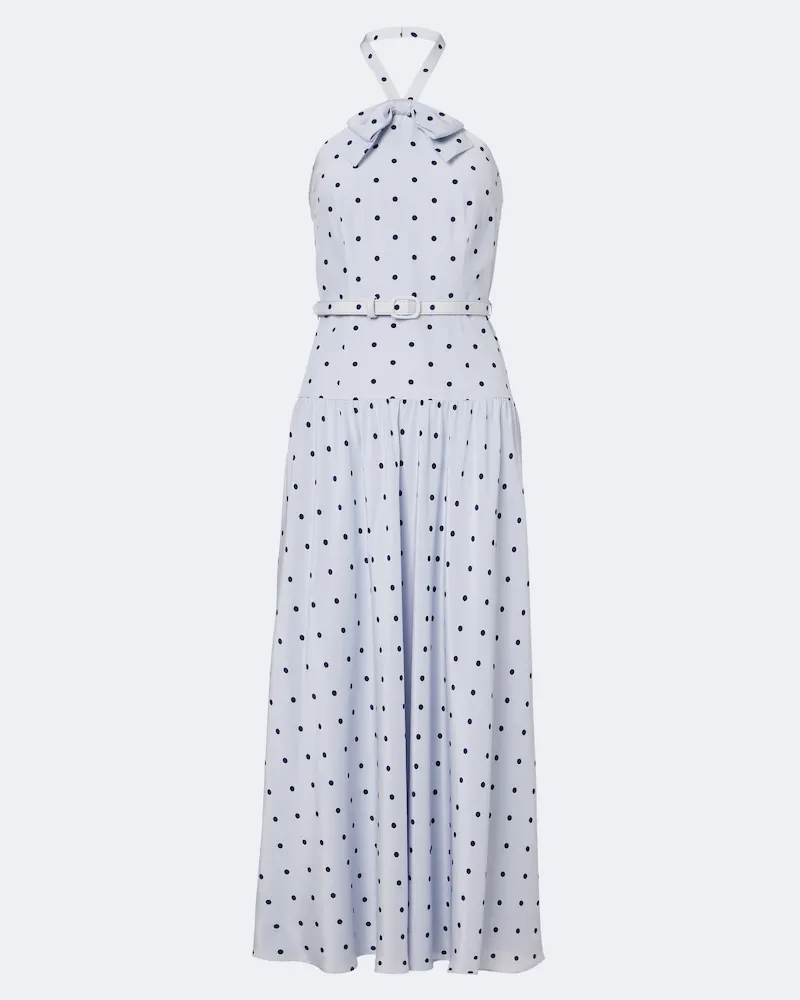 Alessandra Rich Abito midi in seta a pois Blu