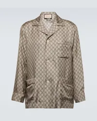 Gucci Camicia in seta GG Beige